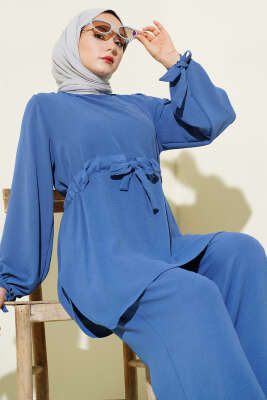 Bel Tünelli Ayrobin Tunik İkili Takım İndigo - İkili Takım