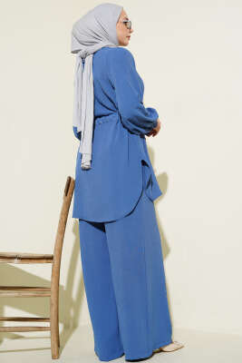 Bel Tünelli Ayrobin Tunik İkili Takım İndigo - İkili Takım