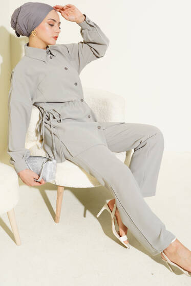 Bel Tünelli Bağcıklı Linda İkili Takım Gri - İkili Takım