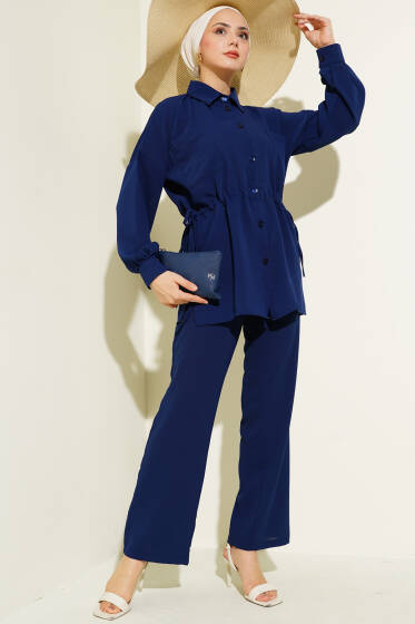 Bel Tünelli Bağcıklı Linda İkili Takım Lacivert - İkili Takım