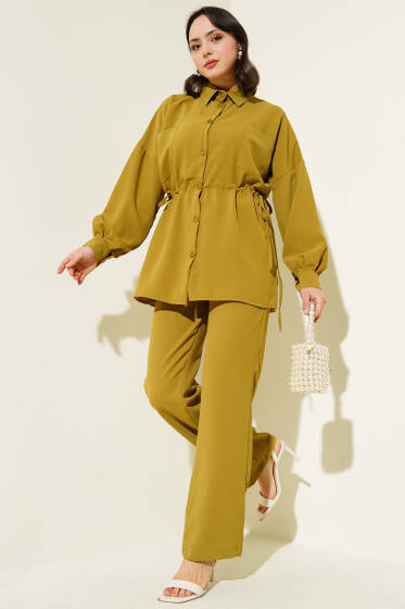 Bel Tünelli Bağcıklı Linda İkili Takım Yağ Yeşili - İkili Takım