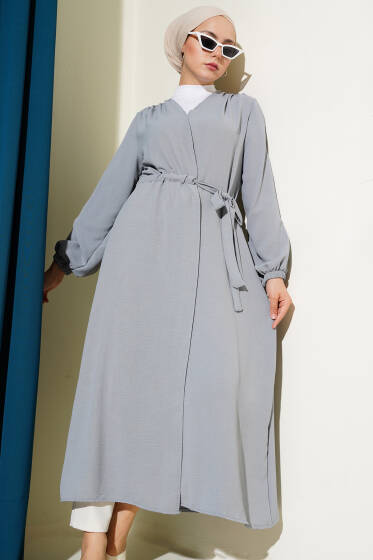 Bel Tünelli Bağlamalı Kap Gri - Dış Giyim&Mont