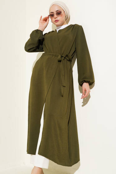 Bel Tünelli Bağlamalı Kap Haki - Dış Giyim&Mont