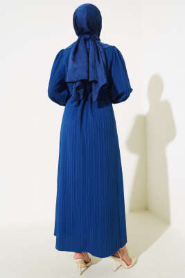 Bel Tünelli Bebe Yaka Elbise Lacivert - Tesettür Elbise