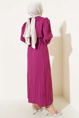 Bel Tünelli Bebe Yaka Elbise Mor - Tesettür Elbise