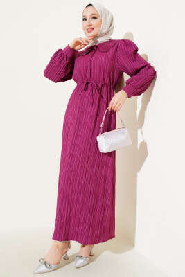 Bel Tünelli Bebe Yaka Elbise Mor - FİXAY