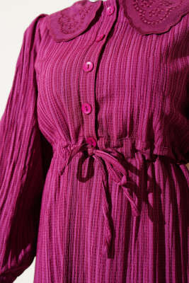 Bel Tünelli Bebe Yaka Elbise Mor - Tesettür Elbise