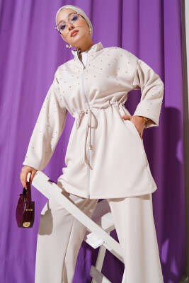 Bel Tünelli Boncuklu Scuba İkili Takım Bej - Scuba Ürünler