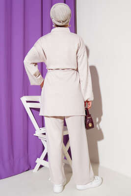 Bel Tünelli Boncuklu Scuba İkili Takım Bej - Scuba Ürünler