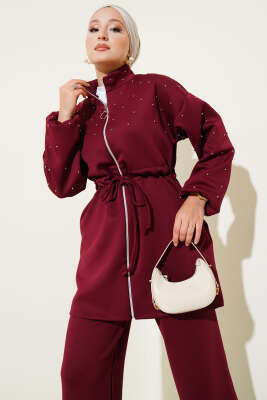 Bel Tünelli Boncuklu Scuba İkili Takım Bordo - Scuba Ürünler