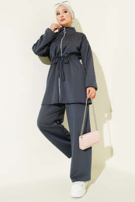 Bel Tünelli Boncuklu Scuba İkili Takım Füme