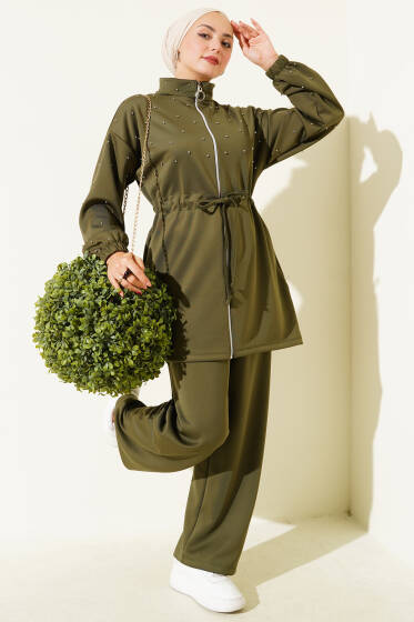 Bel Tünelli Boncuklu Scuba İkili Takım Haki - Scuba Ürünler