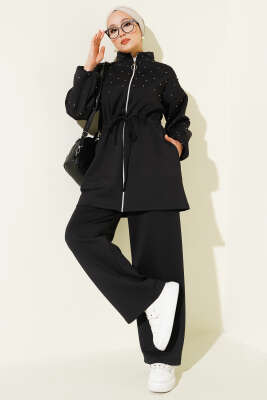 Bel Tünelli Boncuklu Scuba İkili Takım Siyah