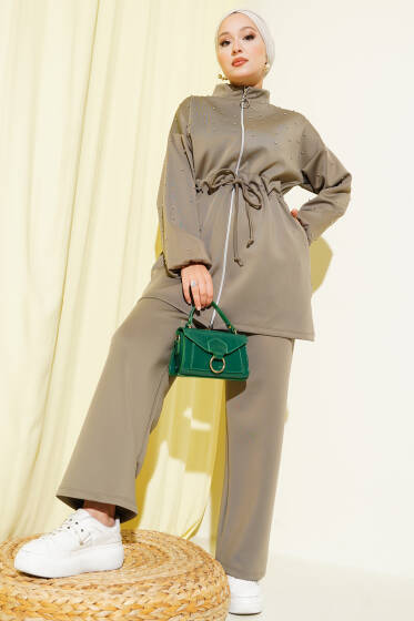 Bel Tünelli Boncuklu Scuba İkili Takım Vizon - Scuba Ürünler