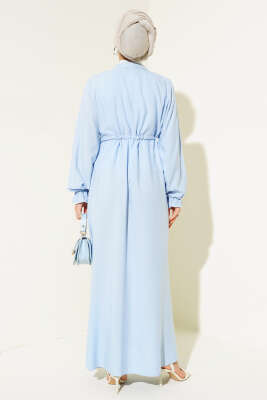 Bel Tünelli Boydan Düğmeli Elbise Mavi - Tesettür Elbise