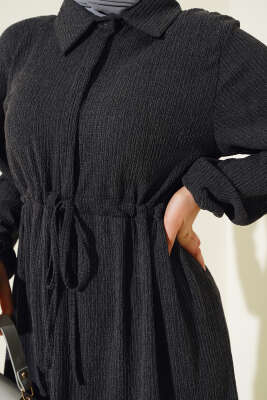 Bel Tünelli Bürümcük Elbise Antrasit - Tesettür Elbise