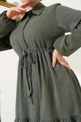 Bel Tünelli Bürümcük Elbise Çağla Yeşili - Tesettür Elbise