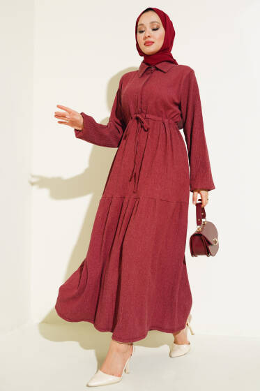 Bel Tünelli Bürümcük Elbise Gül Kurusu - Elbise