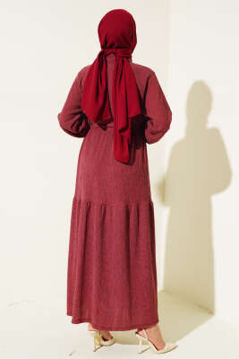 Bel Tünelli Bürümcük Elbise Gül Kurusu - Tesettür Elbise