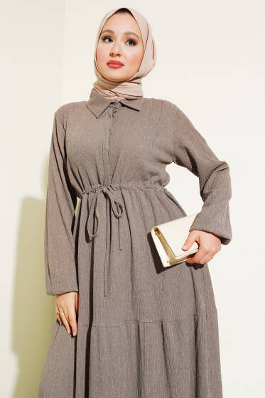 Bel Tünelli Bürümcük Elbise Vizon - Elbise