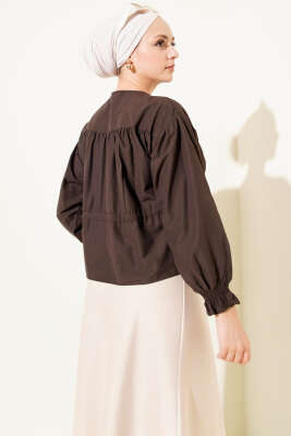 Bel Tünelli Büzgülü Kısa Gömlek Acı Kahve - Gömlek