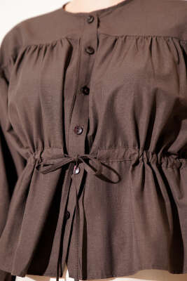 Bel Tünelli Büzgülü Kısa Gömlek Acı Kahve - Gömlek