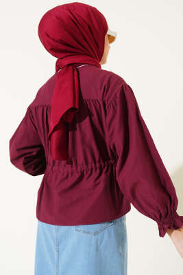 Bel Tünelli Büzgülü Kısa Gömlek Bordo - 300-500 TL Ürünler