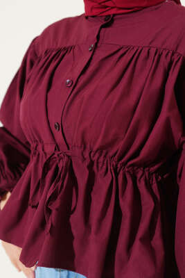 Bel Tünelli Büzgülü Kısa Gömlek Bordo - 300-500 TL Ürünler
