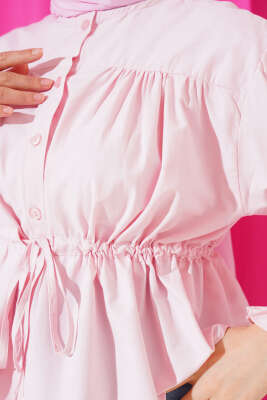 Bel Tünelli Büzgülü Kısa Gömlek Pembe - 300-500 TL Ürünler