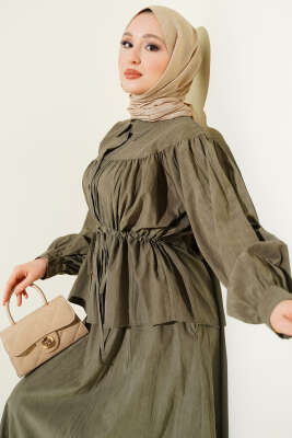 Bel Tünelli Büzgülü Tensel Etekli Takım Haki - NEVA MODA