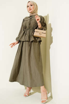Bel Tünelli Büzgülü Tensel Etekli Takım Haki - İkili Takım