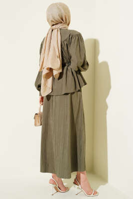 Bel Tünelli Büzgülü Tensel Etekli Takım Haki - İkili Takım