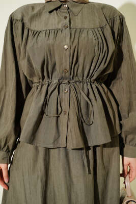 Bel Tünelli Büzgülü Tensel Etekli Takım Haki - İkili Takım