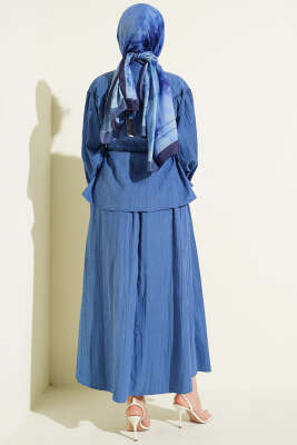 Bel Tünelli Büzgülü Tensel Etekli Takım İndigo - İkili Takım