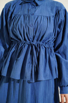 Bel Tünelli Büzgülü Tensel Etekli Takım İndigo - İkili Takım