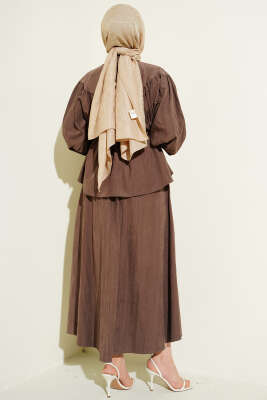 Bel Tünelli Büzgülü Tensel Etekli Takım Kahve - İkili Takım