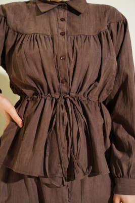 Bel Tünelli Büzgülü Tensel Etekli Takım Kahve - İkili Takım