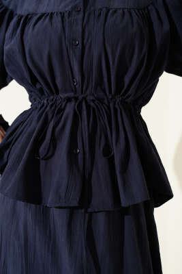 Bel Tünelli Büzgülü Tensel Etekli Takım Lacivert - İkili Takım