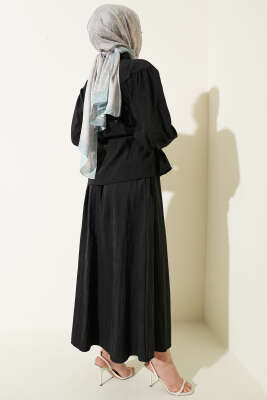 Bel Tünelli Büzgülü Tensel Etekli Takım Siyah - İkili Takım