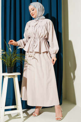 Bel Tünelli Büzgülü Tensel Etekli Takım Taş - NEVA MODA