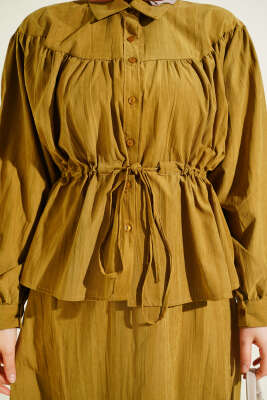 Bel Tünelli Büzgülü Tensel Etekli Takım Yağ Yeşili - İkili Takım