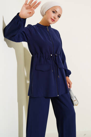 Bel Tünelli Cep Kapaklı Tensel İkili Takım Lacivert - İkili Takım
