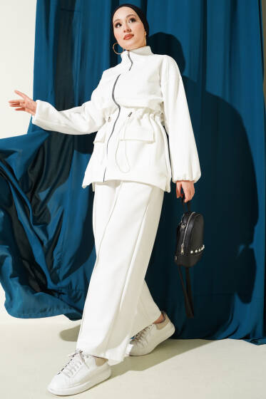Bel Tünelli Cepli Scuba İkili Takım Beyaz - İkili Takım