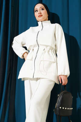 Bel Tünelli Cepli Scuba İkili Takım Beyaz - İkili Takım