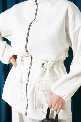 Bel Tünelli Cepli Scuba İkili Takım Beyaz - İkili Takım