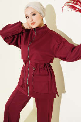 Bel Tünelli Cepli Scuba İkili Takım Bordo - NESSİA