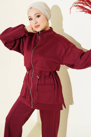 Bel Tünelli Cepli Scuba İkili Takım Bordo - İkili Takım