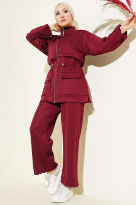 Bel Tünelli Cepli Scuba İkili Takım Bordo - İkili Takım