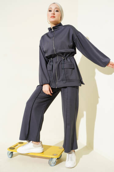 Bel Tünelli Cepli Scuba İkili Takım Füme - İkili Takım