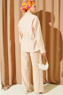 Bel Tünelli Çift Cepli İkili Takım Bej - İkili Takım